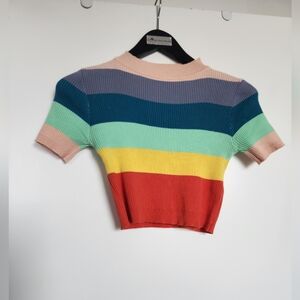 Rainbow Stripe Crop Tee (Rainbow, Size S)
